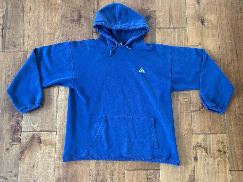 Vintage Adidas Embroidered Logo Pullover Hoodie Blue